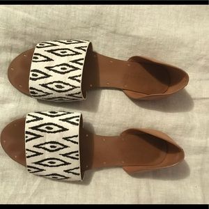 Aztec print slip on sandals